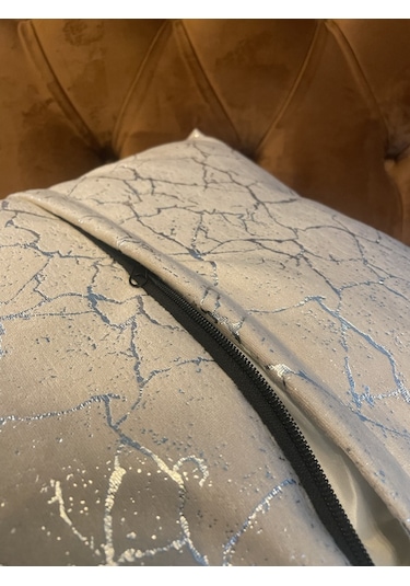 Mrs.gugar Gümüş Detaylı Mermer Desen Kare Kırlent Kılıfı 001