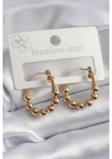 Zarif Kadın İçin Golden Çelik Topçuk Halka Küpe Gri