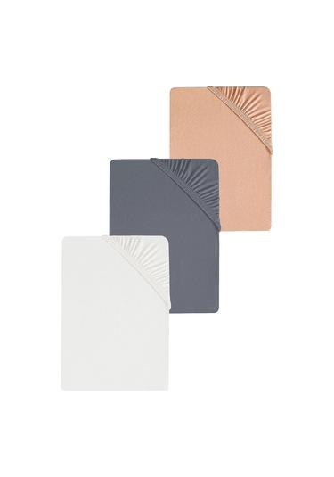 3 Adet Düz Pamuklu Çift Kişilik 200 X 200 Cm Lastikli Penye Çarşaf-yavruağzı-beyaz Yavruağzı - Beyaz