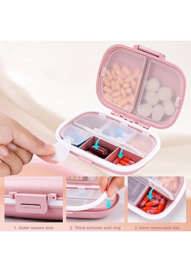 Vkemall Günlük İlaç Organizatörü - 8 Bölmeli Seyahat İlaç Kutusu 2 Adet