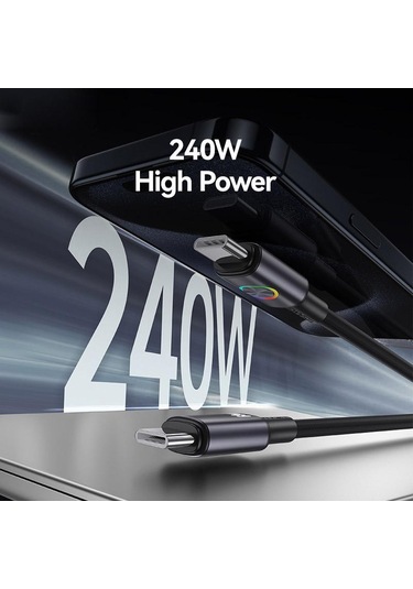 Usams Sj751 240w Tip-c'den Tip-c'ye Renkli Işıklı Alüminyum Alaşımlı Veri Kablosu, Uzunluk: 1,2m