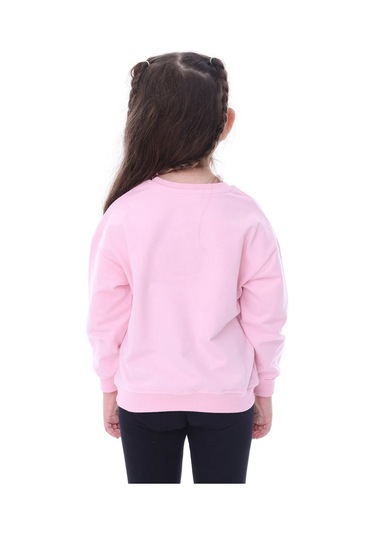 Zuzunga Basic Düz Renk Pembe Fırçalı Yumuşak %100 Pamuk Sweatshirt Pembe