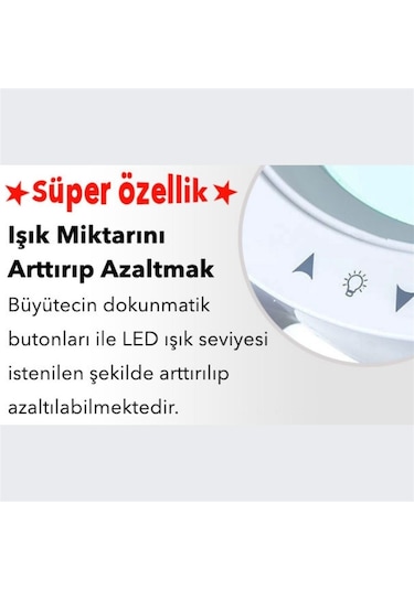 6017-8 Ayarlanabilir işık Seviyeli Masaüstü Büyüteç Lup (8x)