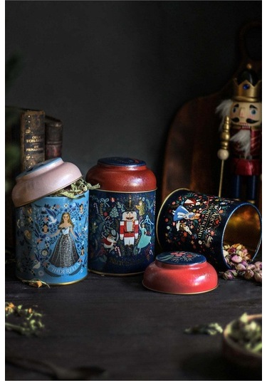 Fairytale Desenli 3'lü Yuvarlak Metal Saklama Kabı Seti, 9 X 11 Cm, 0,6 Lt