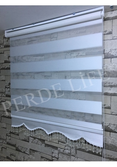 Beyaz Renk Mini Plise Desenli Zebra Stor Perde Tüm Ölçülerde (153587042)