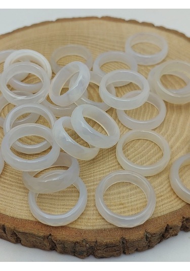 Akik Taşı Yüzük Sisli Beyaz Alacalı Faset Kesim 6mm Kalınlık 59914 Bakır