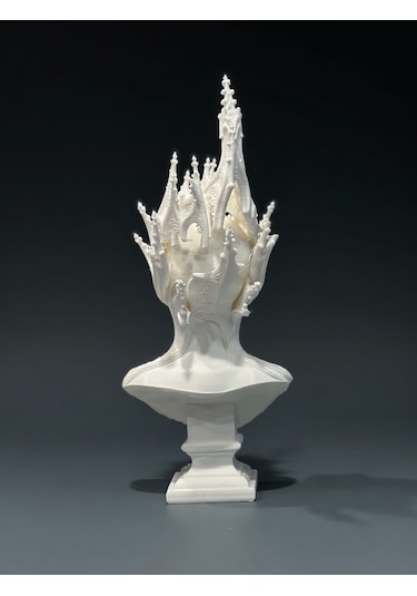 Gotik Kraliçe Büstü - 3d Baskı Fantastik Elf Taçlı Heykel -