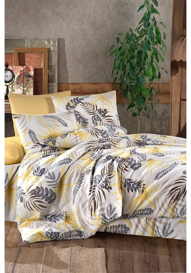 Evlen Home Chery %100 Pamuk Nevresim Takımı Çift Kişilik 4 Parça Bej