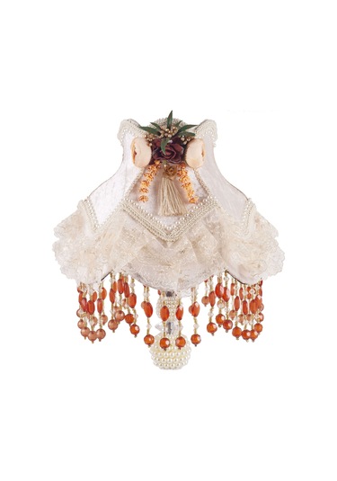 Kahverengi Çiçek Dekorlu Abajur Beyaz Klasik Model Vintage