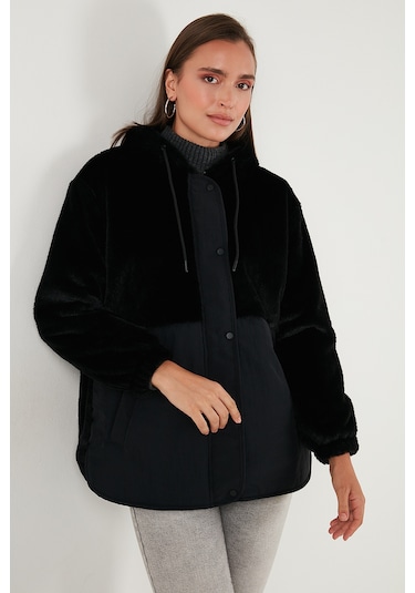Lela Comfort Fit Kapüşonlu Yumuşak Dokulu Bayan Mont 497Holly Siyah