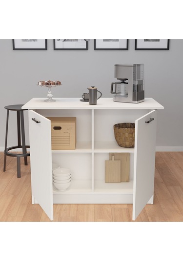 Umg Mobilya 120lik Benzila Ada Mutfak Siyah Kulplu, Mutfak Adası, Kahve Köşesi, Çok Amaçlı Dolap Beyaz