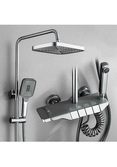 Fleko Gri Piyano Duş Seti Banyo Dekor Banyo Duş Seti Antrasit Duş Seti Diğer