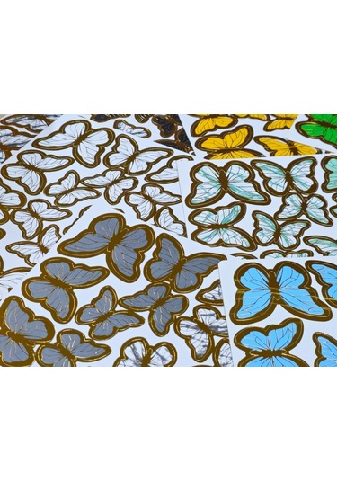 Sticker Plastik Kelebek 21li Tek Mavi-beyaz Mavi-beyaz