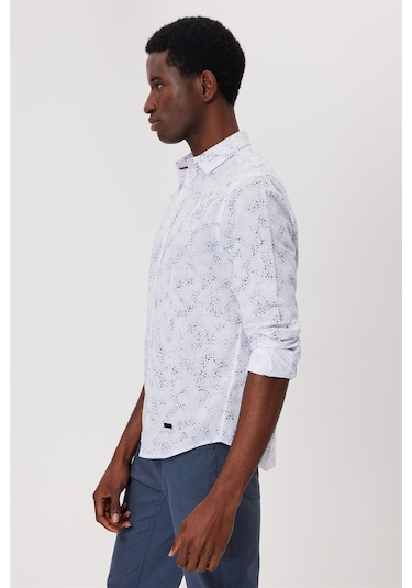 Lee Cooper Sanremo Erkek Dokuma Gömlek 15812 Beyaz Lacivert Beyaz - Lacivert