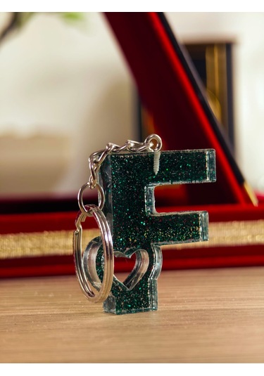 Harfli Anahtarlık Epoksi Kişiye Özel Yapım El Yapımı Harf Anahtarlık Kalp Model Özel Tasarım Hediyelik Ürün Kalp Desenli Simli Anahtarlık Altın - Kahverengi