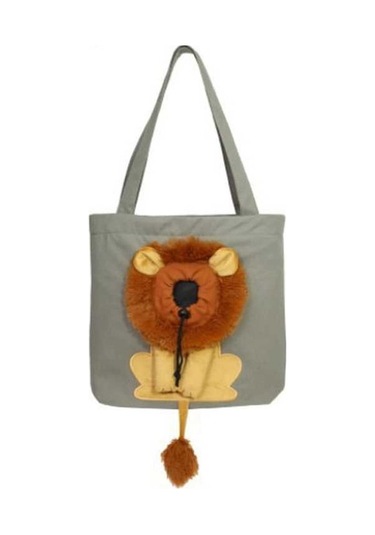 Dm Cbtx Kanvas Genişletilebilir Küçük Aslan Şekli Kedi Köpek El Çantası, Küçük Koyu Gri