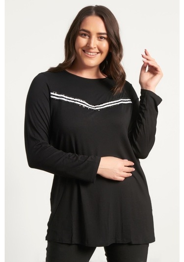 Myline Kadın Payet Şeritli Bluz 24075 Siyah