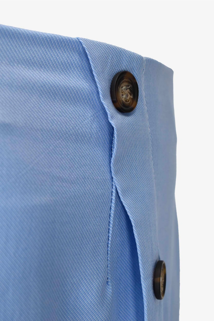 Önü Düğme Detaylı Yırtmaçlı Midi Boy Etek - Açık Mavi Açık Mavi