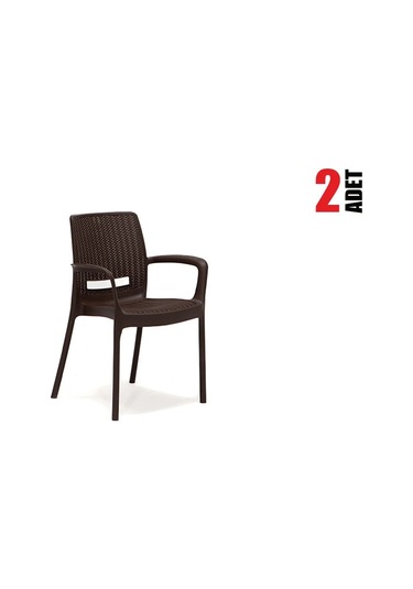 2 Adet Rattan Kollu Kahve Sandalye Balkon Bahçe Teras Kahve