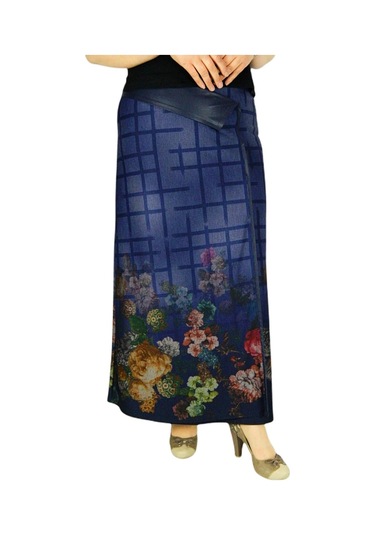 Kadın Uzun Etek Deri Kombinli Bglsz16k206 Lacivert