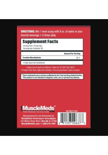 Musclemeds Creatine Monohydrate Micronized Formula For Muscle Gro