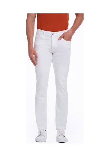 Hatemoğlu Beyaz Regular Fit Yüksek Bel Düz Paça Basic Kot Pantol Beyaz
