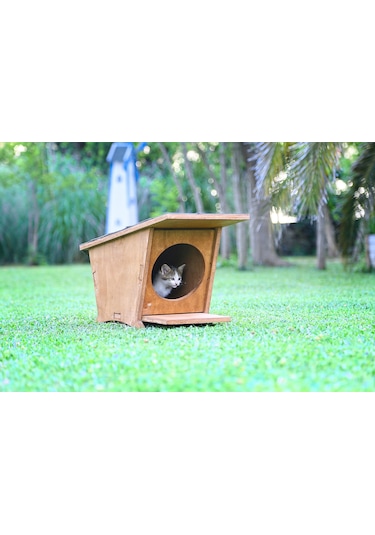 MANDU Ahşap Mini Kedi Evi (Yeni Doğan evi)