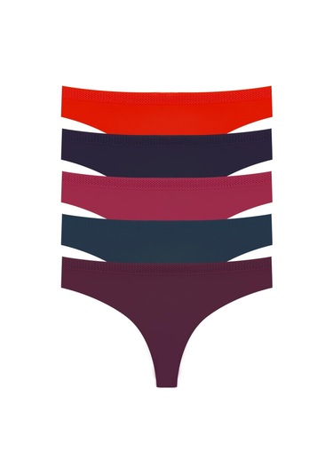 Basic Lazer Kesim File Lastikli Brezilya Külot 5'li Paket - 2 Renkli-9 Çok Renkli