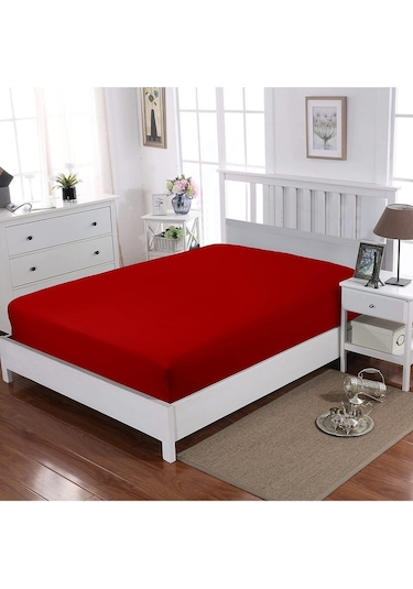 Lastikli %100 Pamuk Penye Çarşaf Çift Kişilik 160 X 200 Kırmızı