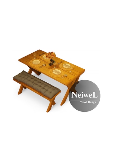 Neiwel Garden Aksa Doğal Ahşap Banklı Bahçe Masa Takımı-70-100 Takım Açık Ceviz