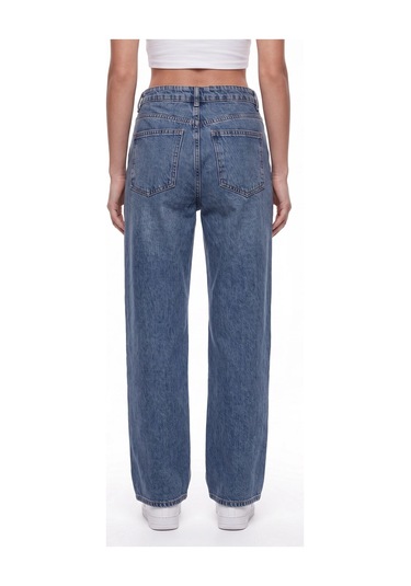 CEMO Kadın Yüksek Bel Wide Leg Denim Jean Pantolon Mavi