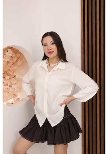 Kadın Slim Fit Dar Kesim Vücuda Oturan Uzun Kollu Beyaz Gömlek