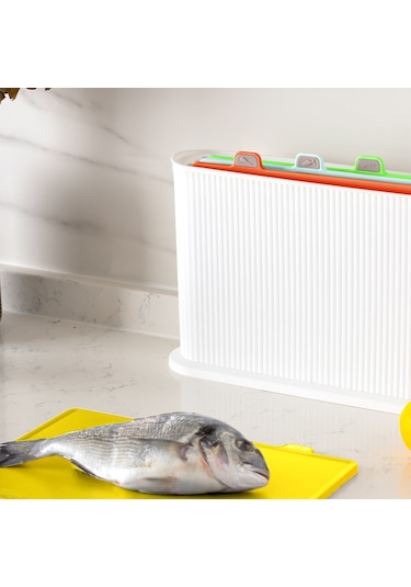 Porsima 1074-1 Beyaz-beyaz Standlı Çoklu Kesme Tahtası Canlı Renk