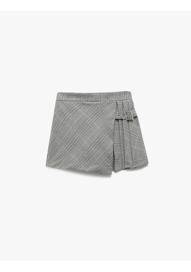 Koton Ekose Desenli Kemer Detaylı Pileli Şort Etek Gri Ekose 6wkg40036aw Gri Ekoseli