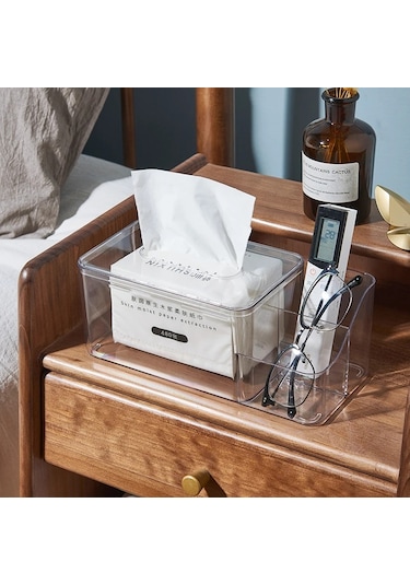 Gri L-zarif Doku Kutusu Yüksek Dereceli Çekme Kağit Kutu Akrilik Ev Sehpa Çok Fonksiyonlu Uzaktan Kumanda Masaüstü Saklama Kutusu