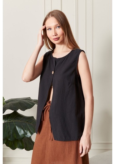 Keten Şık Farklı Tarz Nevin Bluz - Modern Ve Zarif Tasarım Siyah