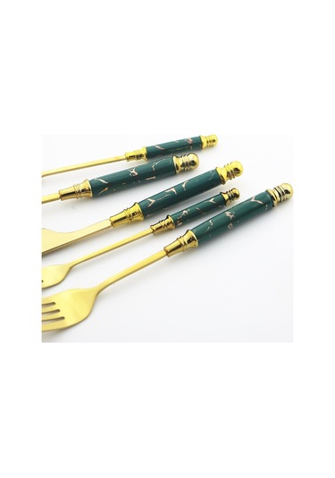 Siyah - Altın 5 Adet Siyah Altın Çatal Bıçak Kaşık Seti Vintage Seramik Sofra Paslanmaz Çelik Yemek Takımı Bıçak Kek Çatalı Çay Kaşığı Ev Gümüş Seti Siyah - Altın