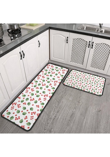 Noel Desenli 2'li Mutfak Matı, Anti-yorgunluk, Yastıklı Ve Kaymaz, Mutfak Ve Ofis İçin Noel Yemiş Yaprağı