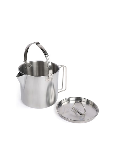 Neevoyu Kamp Çelik Su Isıtıcısı Seti - 5 Parça, Hızlı Isınma, Katlanabilir Sap, Hafif Ve Taşınabilir Gümüş