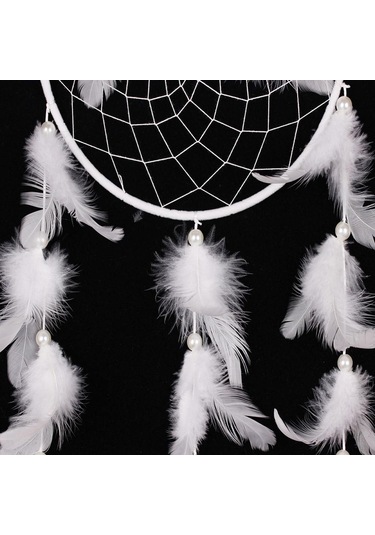Dolıty Vintage Beyaz Sahte İnci Tüy Dream Catcher Ev Duvar 70cm