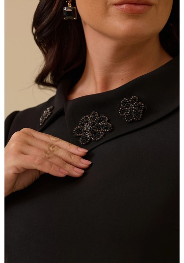 Galaxi Kadın Büyük Beden Dikiş Desenli Tunik 4006 Siyah Siyah