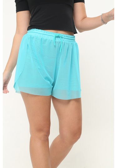 Kadın Turkuaz Kumaş Bol Kesim Spor Şort Turkuaz