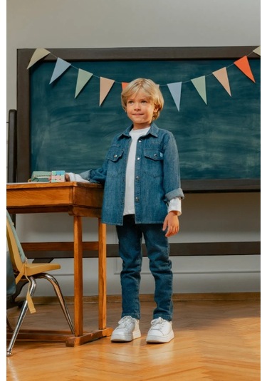 Erkek Çocuk Cepli Denim Gömlek Mnt25e205 Mavi