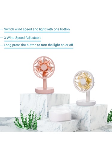 Ranyeek Usb Şarjlı Fantezi: 3 Hızlı, Led Işıklı, Açı Ayarlanabilir, Pil Dahil, Taşınabilir Soğutucu - Beyaz