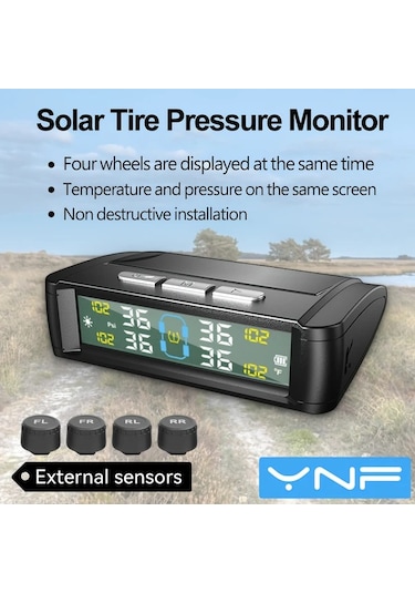 Motion003 Siyah Arabalar İcin Ynf Tpms 4 Harici Sensorlu Lastik Basinc Ve Sicaklik Izleme Sistemi Titresim Algilama Anahtari Sezgisel Ekran