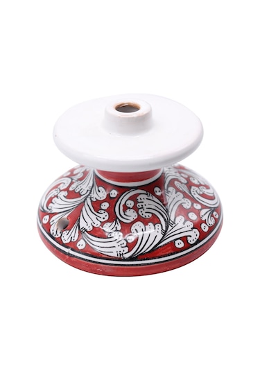 Dekoratif Kozalak Kırmızı İşlemeli 30 Cm Beyaz