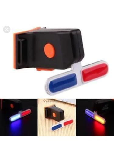 Bisiklet 100 Lümen Usb Şarjlı Polis Arka Işık Çakar Kırmızı - Mavi