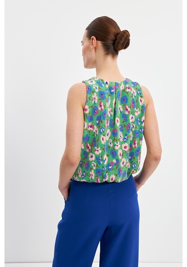 Stella Pulvis Yeşil Astarlı Pliseli Bluz Yeşil