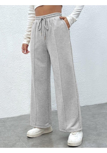 Kallima Gri Çimalı Yüksek Bel Bol Paça Mevsimlik Eşofman Altı Gri