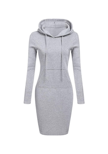 Şarap Kırmızısı Kadın Modası İnce Kapşonlu Uzun Kollu Katı Kalem Kapüşonlu Elbise